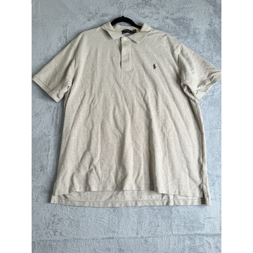 Polo Ralph Lauren Polo Shirt Mens 2XL Beige Classic Fit Preppy Casual Brown Pony